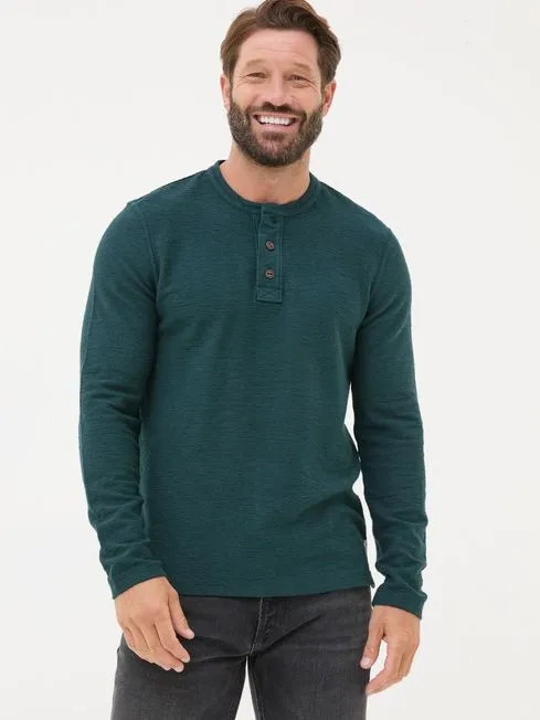 Men Fatface TShirts Teal Blue Nutbourne Henley 100 Cotton TShirt