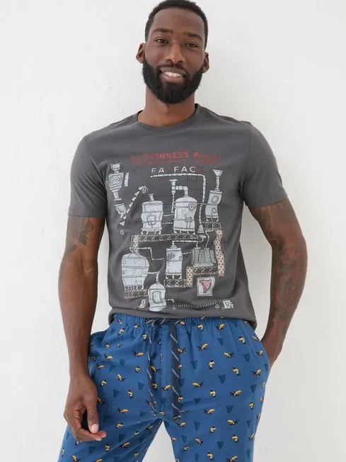 Men Fatface TShirts Washed Black Guinness Process 100 Cotton TShirt