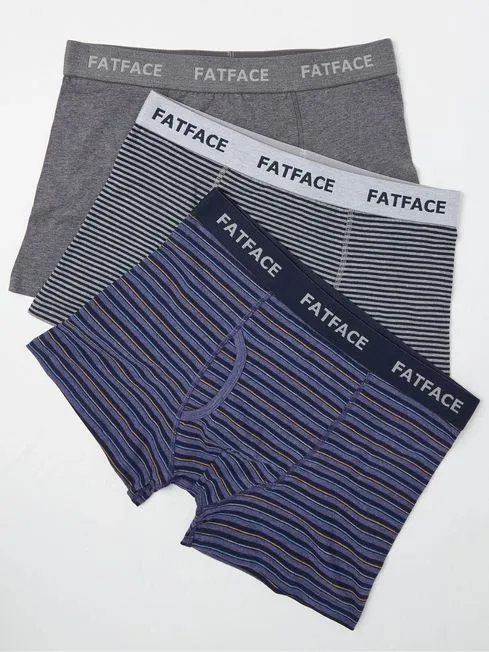 Men Fatface Underwear Blue Seagrove Stripe Cotton Boxers 3 Pack