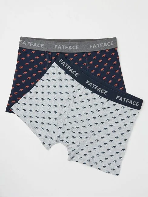 Men Fatface Underwear Navy Moose Print Boxers 2 Pack