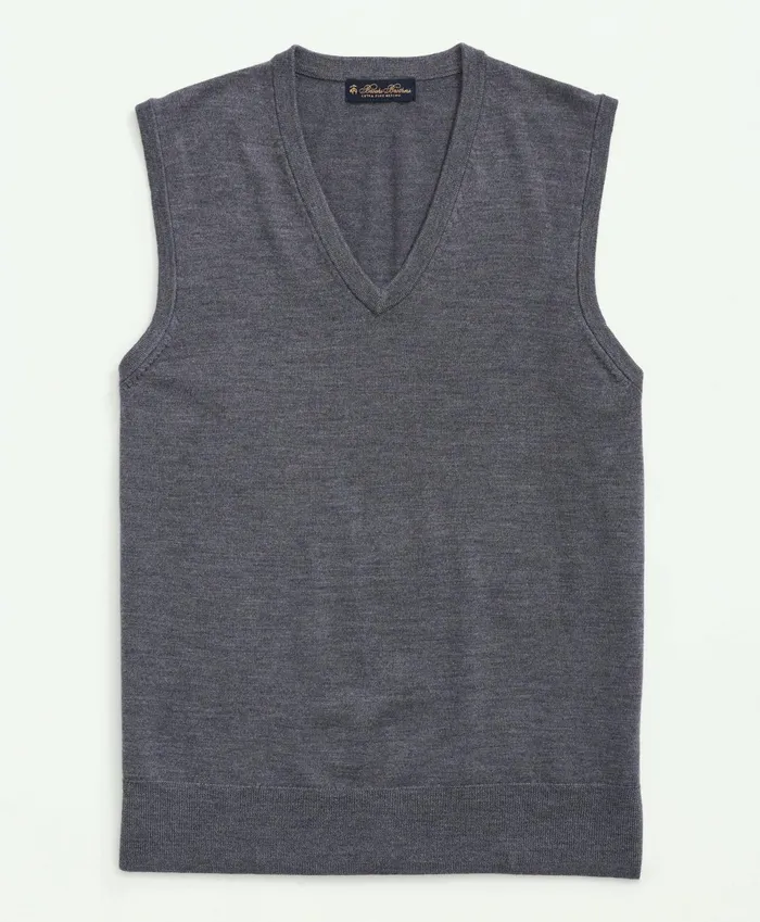 Men Fine Merino Wool Sweater Vest Grey Heather Brooks Brothers Sweaters