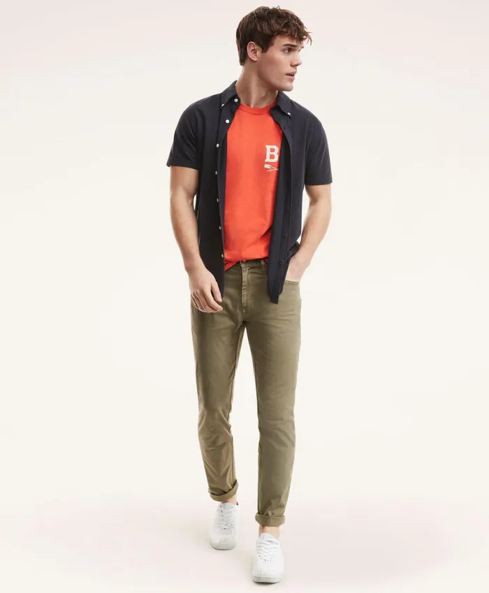 Men FivePocket Stretch Cotton Twill Pants Olive Brooks Brothers Chinos and Casual Pants
