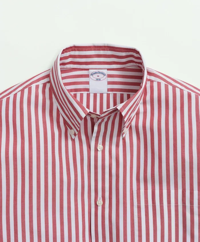 Men Friday Shirt Poplin Butcher Striped Red Brooks Brothers Sport Shirts
