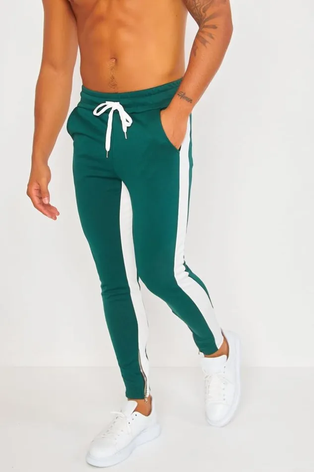 Men Green Jogging Pants With White Stripes Green Brentiny Paris Pants