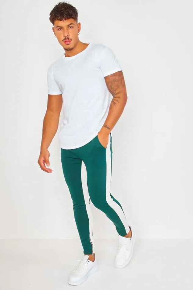Men Green Jogging Pants With White Stripes Green Brentiny Paris Pants