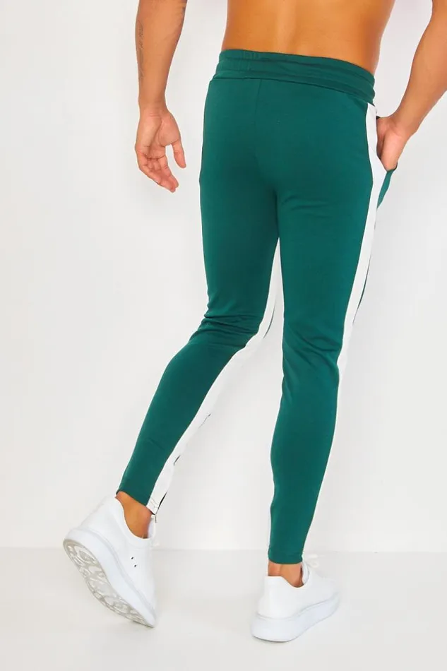 Men Green Jogging Pants With White Stripes Green Brentiny Paris Pants