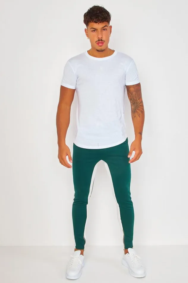 Men Green Jogging Pants With White Stripes Green Brentiny Paris Pants