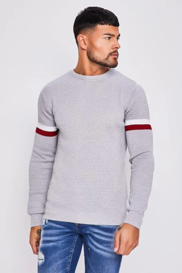 Men Grey Knit Sweater With Bands Grey Brentiny Paris Sweatshirts and Pullovers Men Grey Knit Sweater With Bands Grey Brentiny Paris Sweatshirts and Pullovers