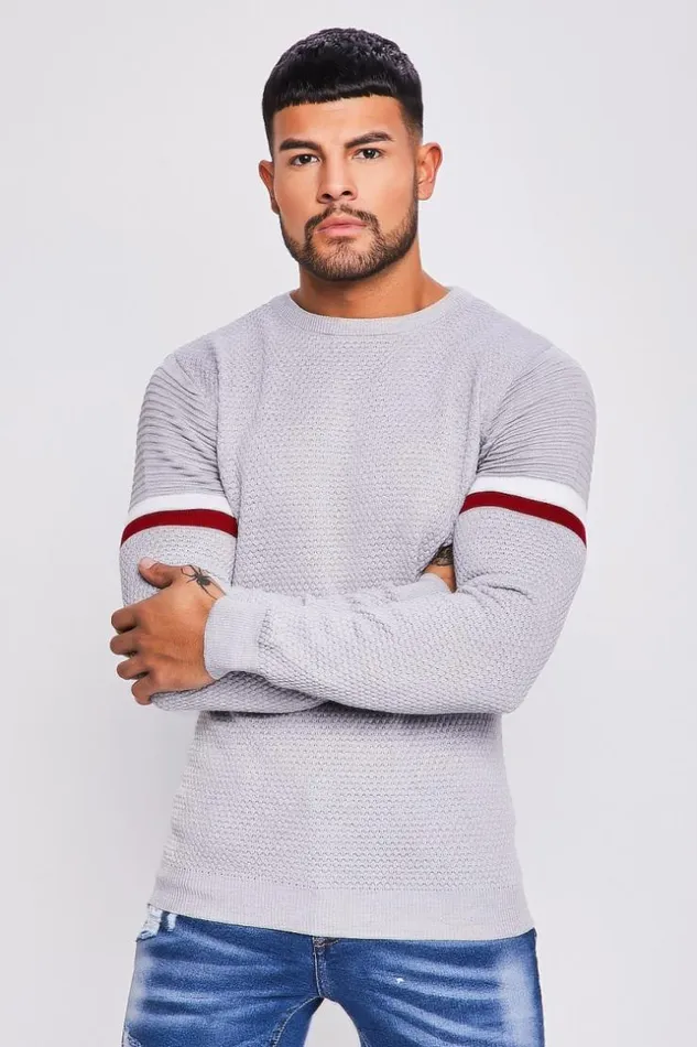 Men Grey Knit Sweater With Bands Grey Brentiny Paris Sweatshirts and Pullovers Men Grey Knit Sweater With Bands Grey Brentiny Paris Sweatshirts and Pullovers