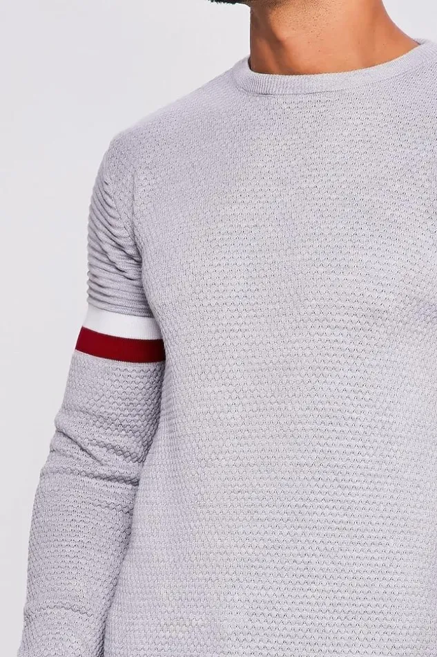 Men Grey Knit Sweater With Bands Grey Brentiny Paris Sweatshirts and Pullovers Men Grey Knit Sweater With Bands Grey Brentiny Paris Sweatshirts and Pullovers