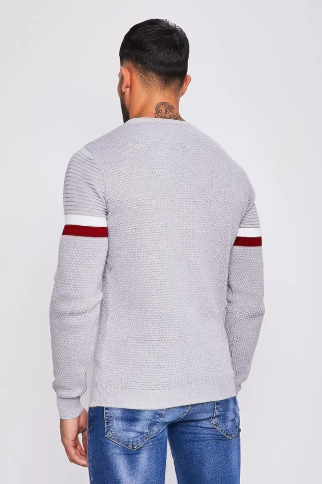 Men Grey Knit Sweater With Bands Grey Brentiny Paris Sweatshirts and Pullovers Men Grey Knit Sweater With Bands Grey Brentiny Paris Sweatshirts and Pullovers