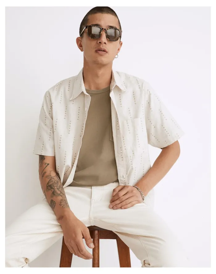 Men Hemp Cotton Perfect Short Sleeve Shirt Ash Green Madewell Shirts