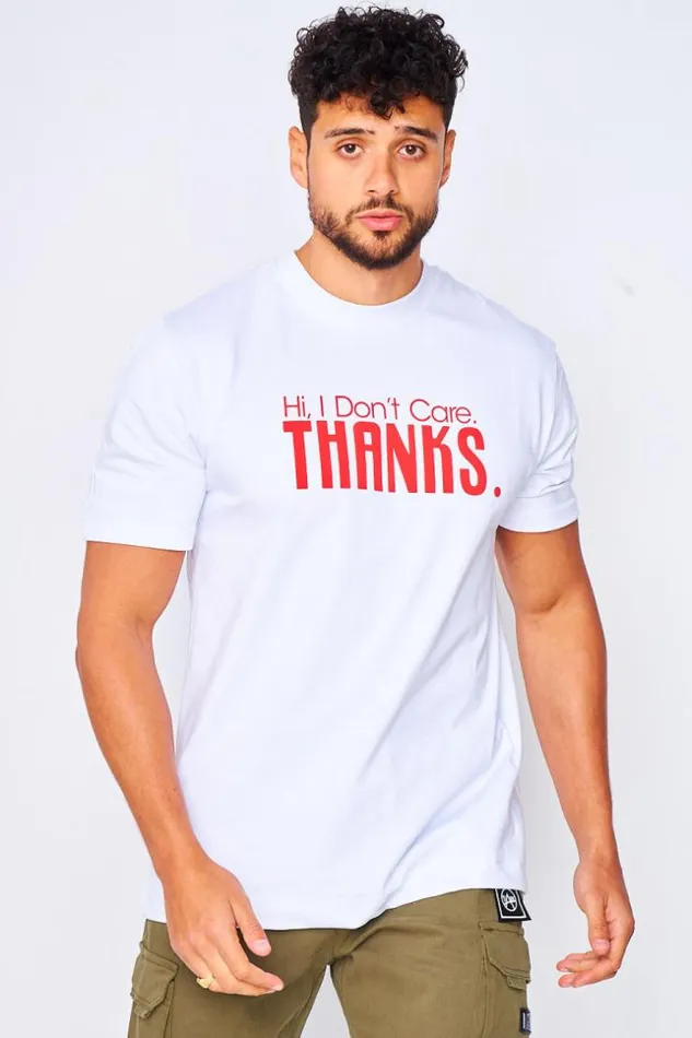 Men Hi I Don039t Care Thanks TShirt In White White Brentiny Paris TShirts