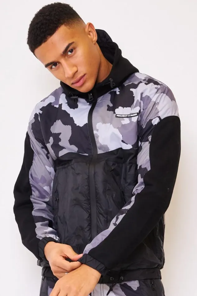 Men Jacket With Camo Print In Black Project X 8211 2130143 Black Brentiny Paris Jackets