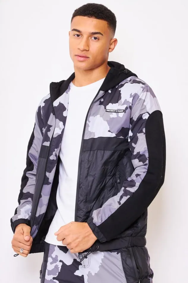 Men Jacket With Camo Print In Black Project X 8211 2130143 Black Brentiny Paris Jackets