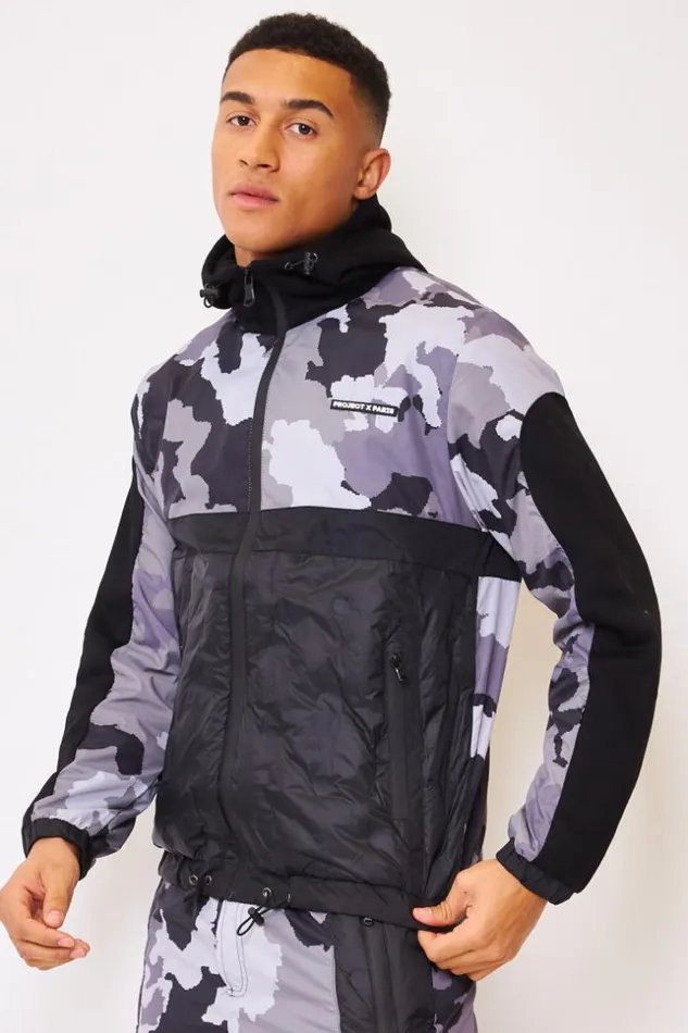 Men Jacket With Camo Print In Black Project X 8211 2130143 Black Brentiny Paris Jackets