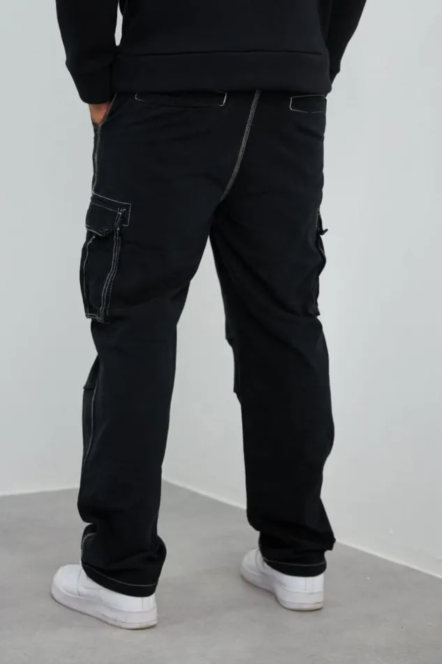 Men Jean Cargo Noir Couture Blanche Black Brentiny Paris Pants