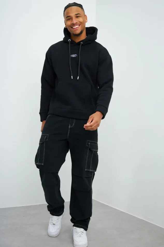 Men Jean Cargo Noir Couture Blanche Black Brentiny Paris Pants