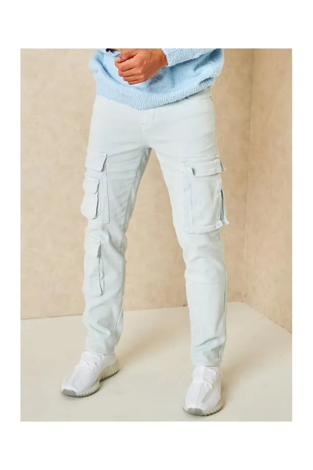 Men Jeans Bleu Ciel Coupe Droite Poches Cargo Bleuclair Brentiny Paris Pants