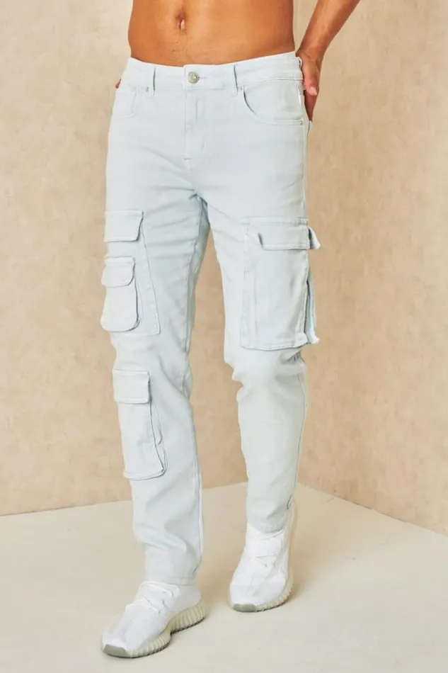 Men Jeans Bleu Ciel Coupe Droite Poches Cargo Bleuclair Brentiny Paris Pants Men Jeans Bleu Ciel Coupe Droite Poches Cargo Bleuclair Brentiny Paris Pants