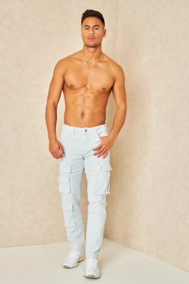 Men Jeans Bleu Ciel Coupe Droite Poches Cargo Bleuclair Brentiny Paris Pants Men Jeans Bleu Ciel Coupe Droite Poches Cargo Bleuclair Brentiny Paris Pants