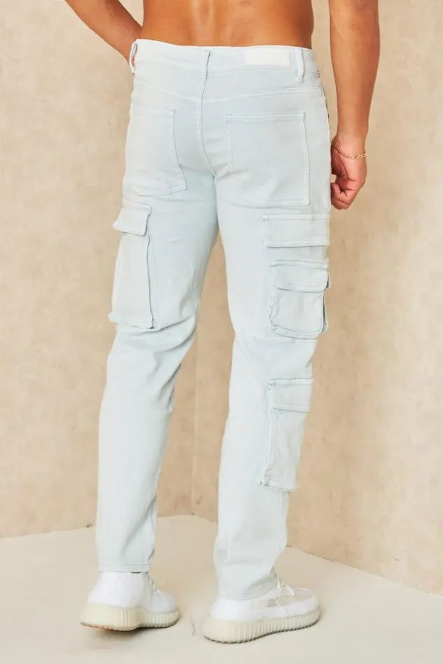 Men Jeans Bleu Ciel Coupe Droite Poches Cargo Bleuclair Brentiny Paris Pants Men Jeans Bleu Ciel Coupe Droite Poches Cargo Bleuclair Brentiny Paris Pants