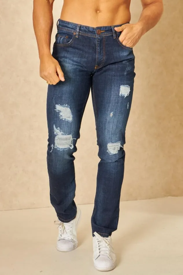 Men Jeans Slim Bleu Dchirures Blue Brentiny Paris Jeans