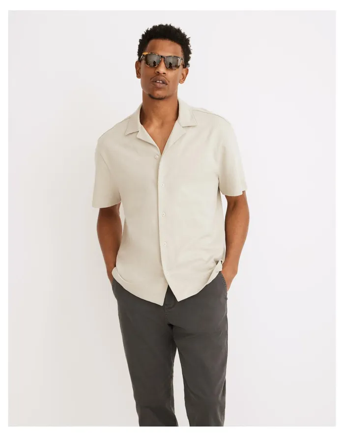 Men Knit Easy Short Sleeve Camp Shirt Sunfaded Sage Madewell Tees