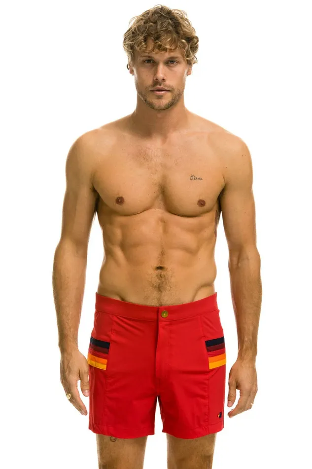Men MEN039S HORIZONTAL 5 STRIPE FLEX SHORTS 8211 RED Aviator Nation Shorts