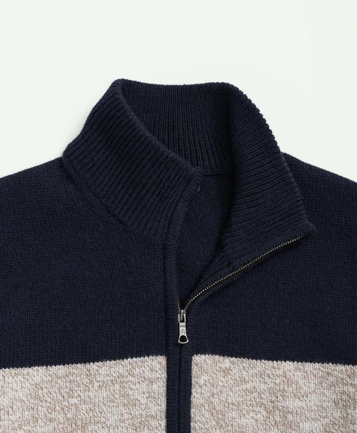 Men Merino Wool Striped HalfZip Sweater Navy Multi Brooks Brothers Sweaters