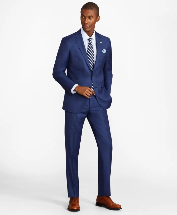 Men Milano Fit Sharkskin 1818 Suit Blue Brooks Brothers Suits