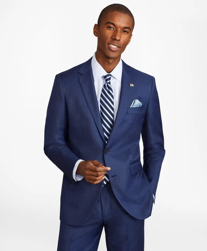 Men Milano Fit Sharkskin 1818 Suit Blue Brooks Brothers Suits