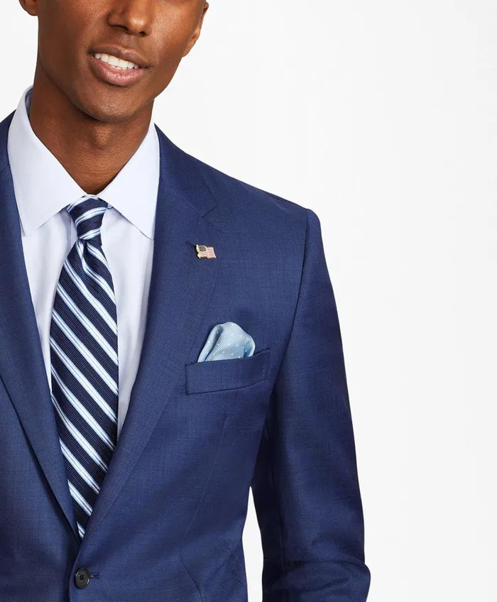Men Milano Fit Sharkskin 1818 Suit Blue Brooks Brothers Suits