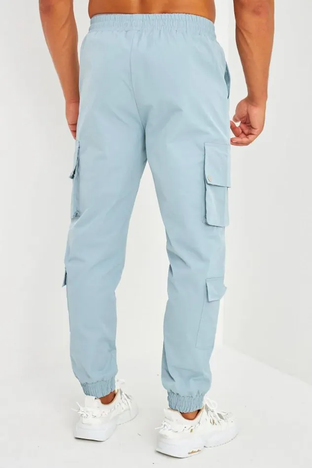 Men Pantalon De Jogging Bleu Gris Double Poches Cargo Blue Brentiny Paris Pants Men Pantalon De Jogging Bleu Gris Double Poches Cargo Blue Brentiny Paris Pants