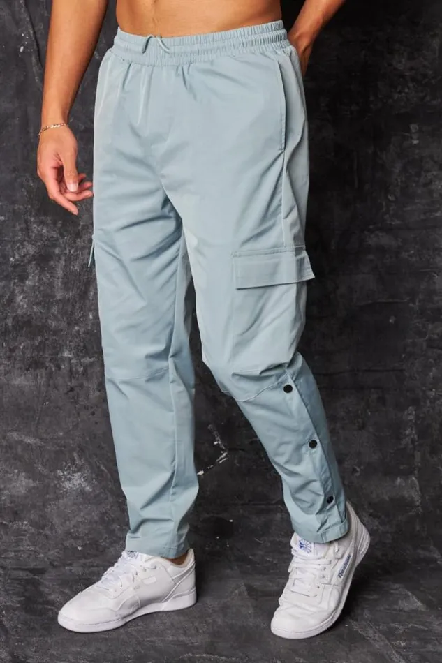 Men Pantalon De Jogging Cargo Boutons Pressions Gris Bleut Grey Brentiny Paris Jogging Bottoms