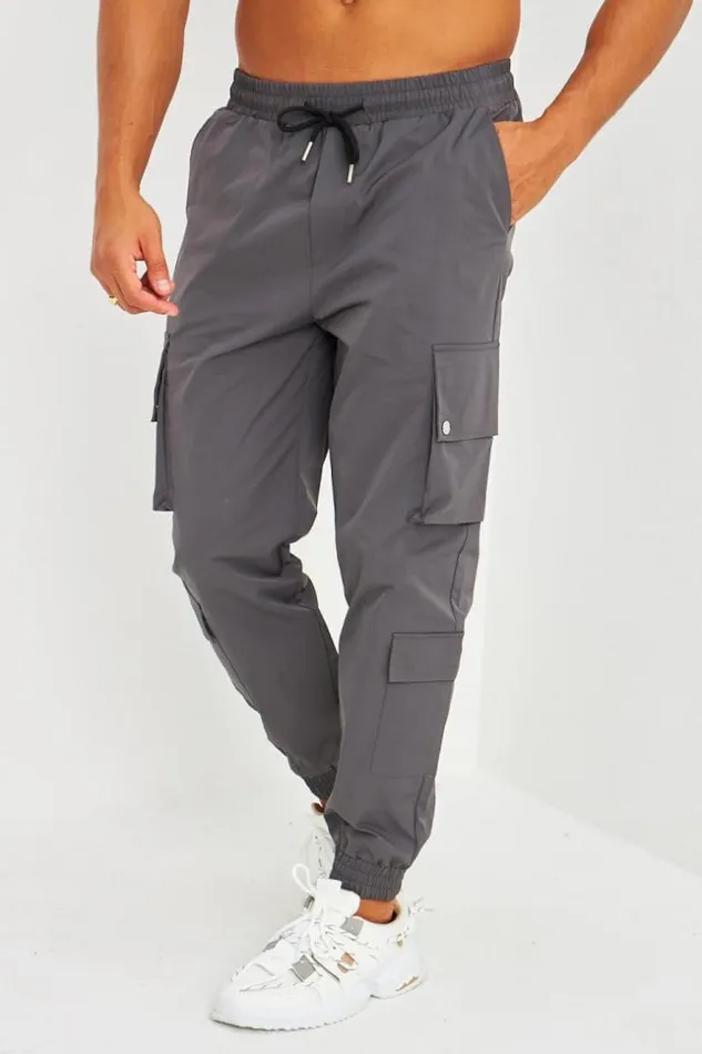 Men Pantalon De Jogging Gris Fonc Double Poches Cargo Grey Brentiny Paris Pants