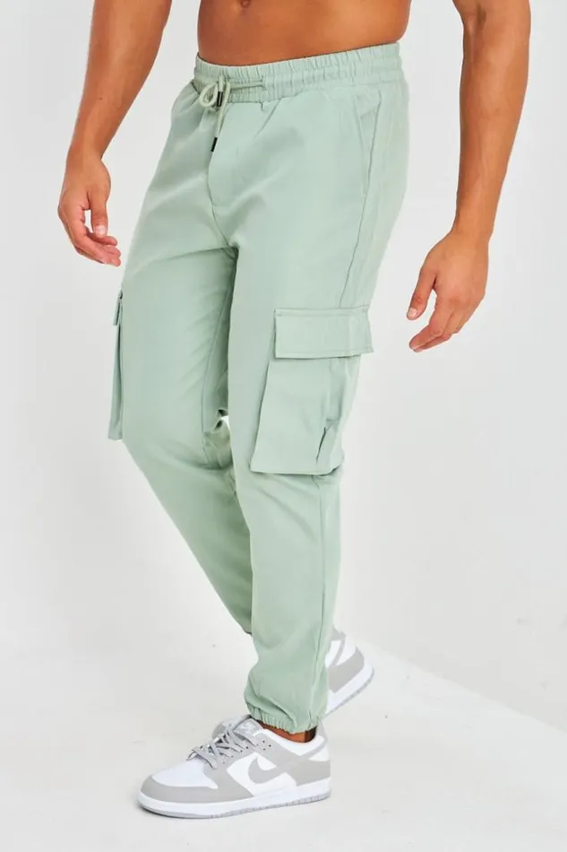 Men Pantalon De Jogging Vert Clair Poches Cargo Rabat Green Brentiny Paris Pants