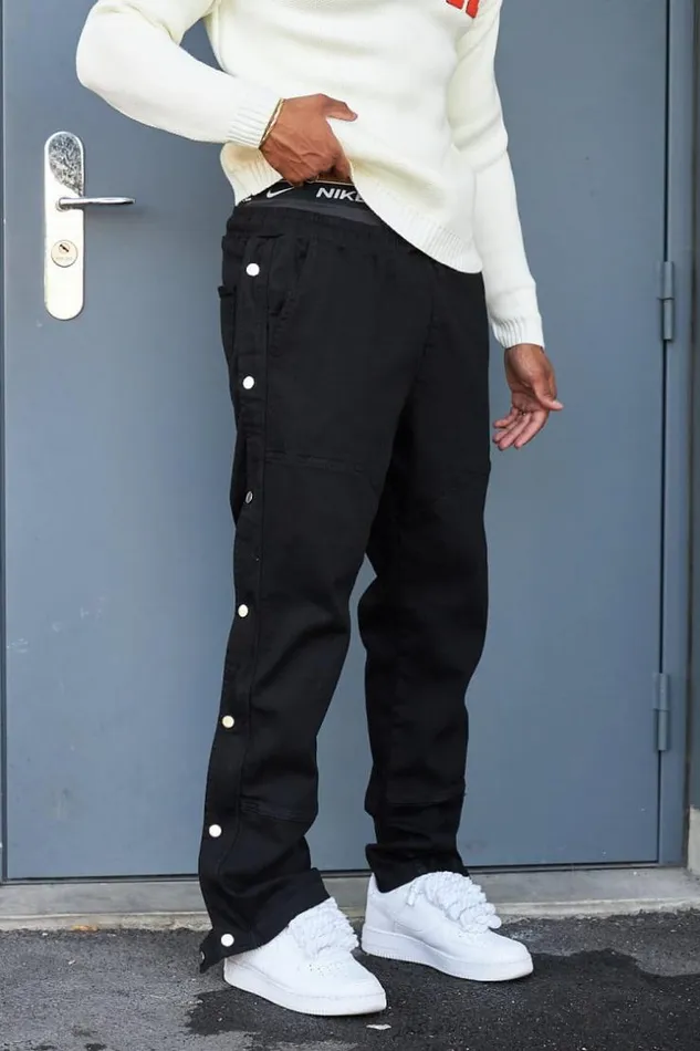 Men Pantalon Noir BoutonsPression Black Brentiny Paris Pants