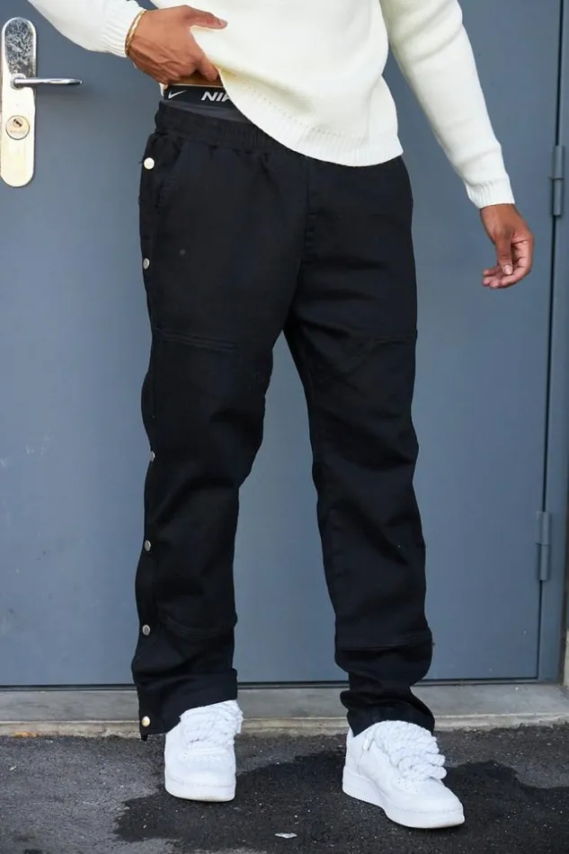 Men Pantalon Noir BoutonsPression Black Brentiny Paris Pants