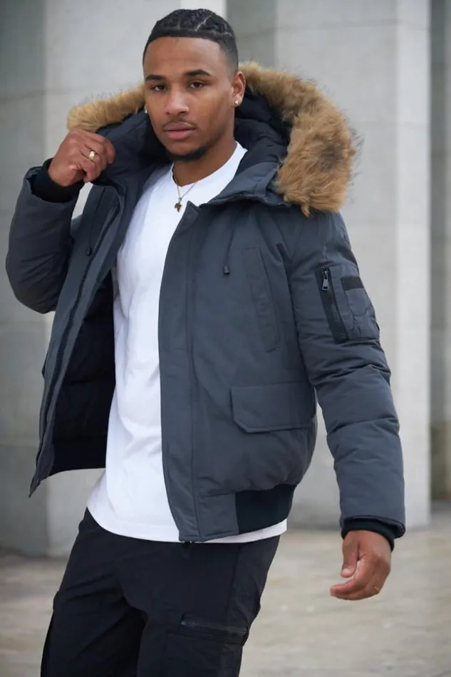 Men Parka BiMatire Grise Capuche En Fourrure Grey Brentiny Paris Parkas And Down Jackets Men Parka BiMatire Grise Capuche En Fourrure Grey Brentiny Paris Parkas And Down Jackets