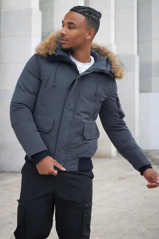 Men Parka BiMatire Grise Capuche En Fourrure Grey Brentiny Paris Parkas And Down Jackets Men Parka BiMatire Grise Capuche En Fourrure Grey Brentiny Paris Parkas And Down Jackets