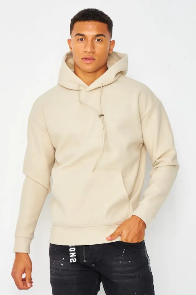Men Plain Fleece Hoodie In Beige Beige Brentiny Paris Sweatshirts and Pullovers