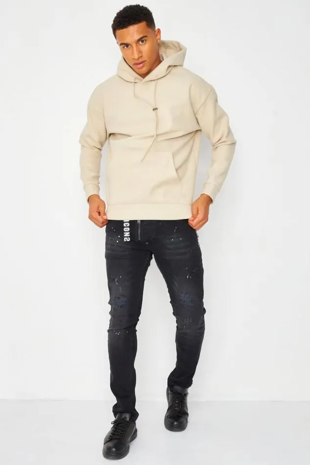 Men Plain Fleece Hoodie In Beige Beige Brentiny Paris Sweatshirts and Pullovers