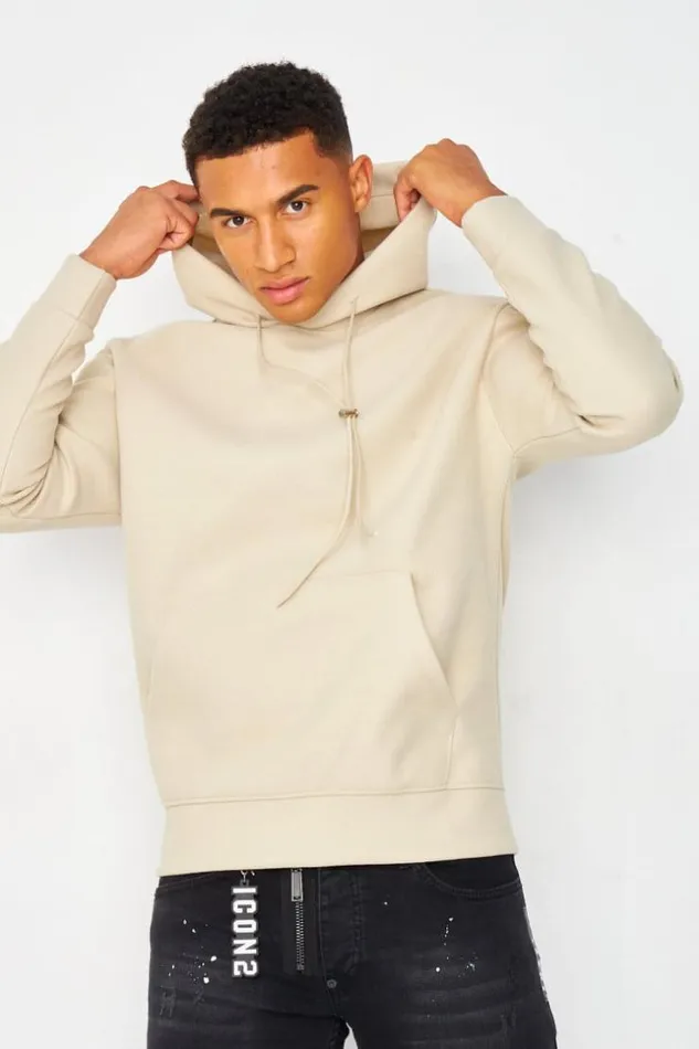 Men Plain Fleece Hoodie In Beige Beige Brentiny Paris Sweatshirts and Pullovers