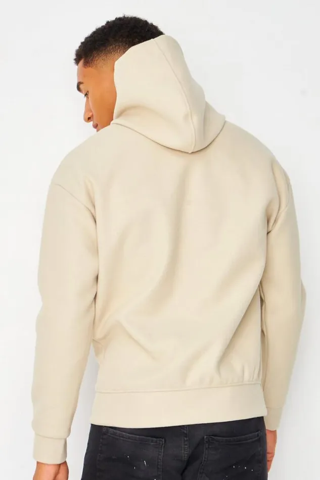 Men Plain Fleece Hoodie In Beige Beige Brentiny Paris Sweatshirts and Pullovers