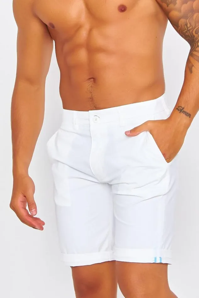 Men Plain White Chino Shorts White Brentiny Paris Shorts