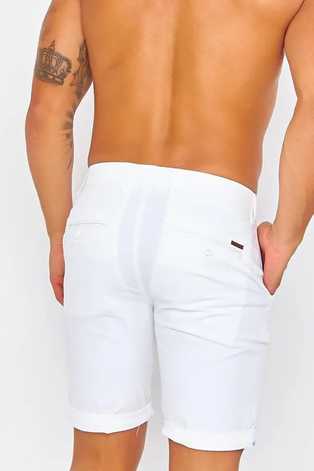 Men Plain White Chino Shorts White Brentiny Paris Shorts
