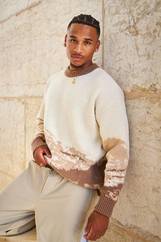 Men Pull Beige En Laine Tricolore Beige Brentiny Paris Sweatshirts and Pullovers