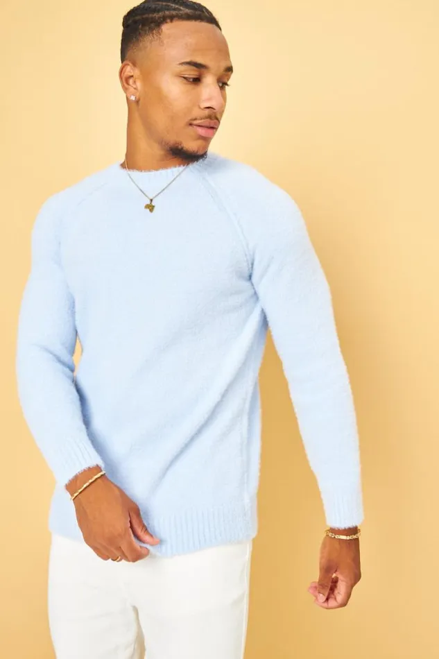 Men Pull Bleu En Laine Col Rond Blue Brentiny Paris Sweatshirts and Pullovers