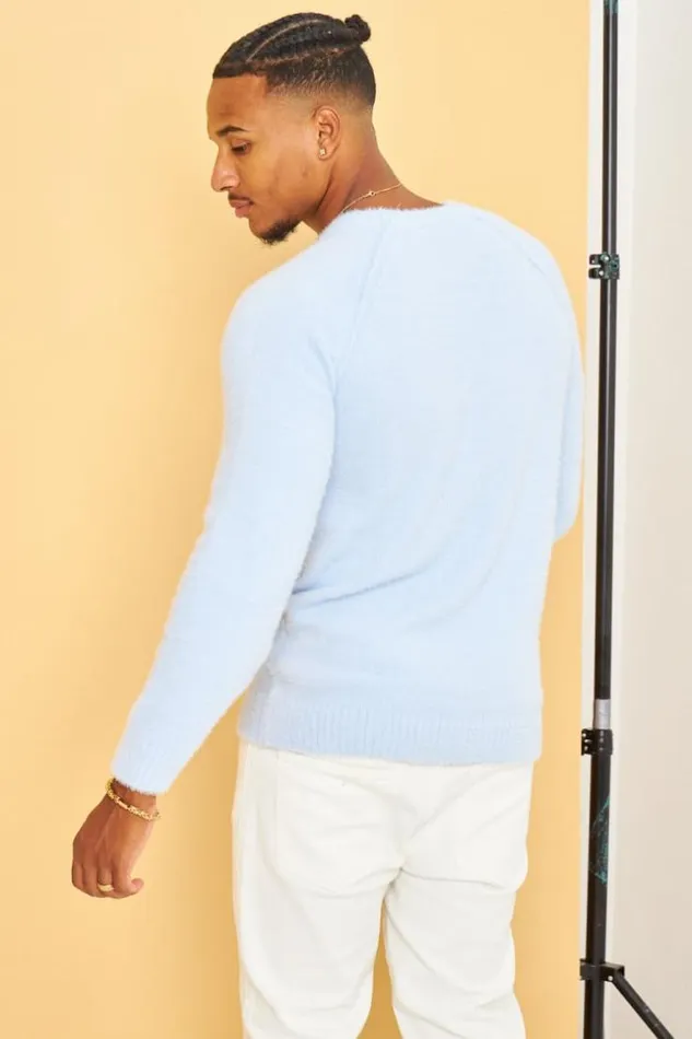 Men Pull Bleu En Laine Col Rond Blue Brentiny Paris Sweatshirts and Pullovers Men Pull Bleu En Laine Col Rond Blue Brentiny Paris Sweatshirts and Pullovers